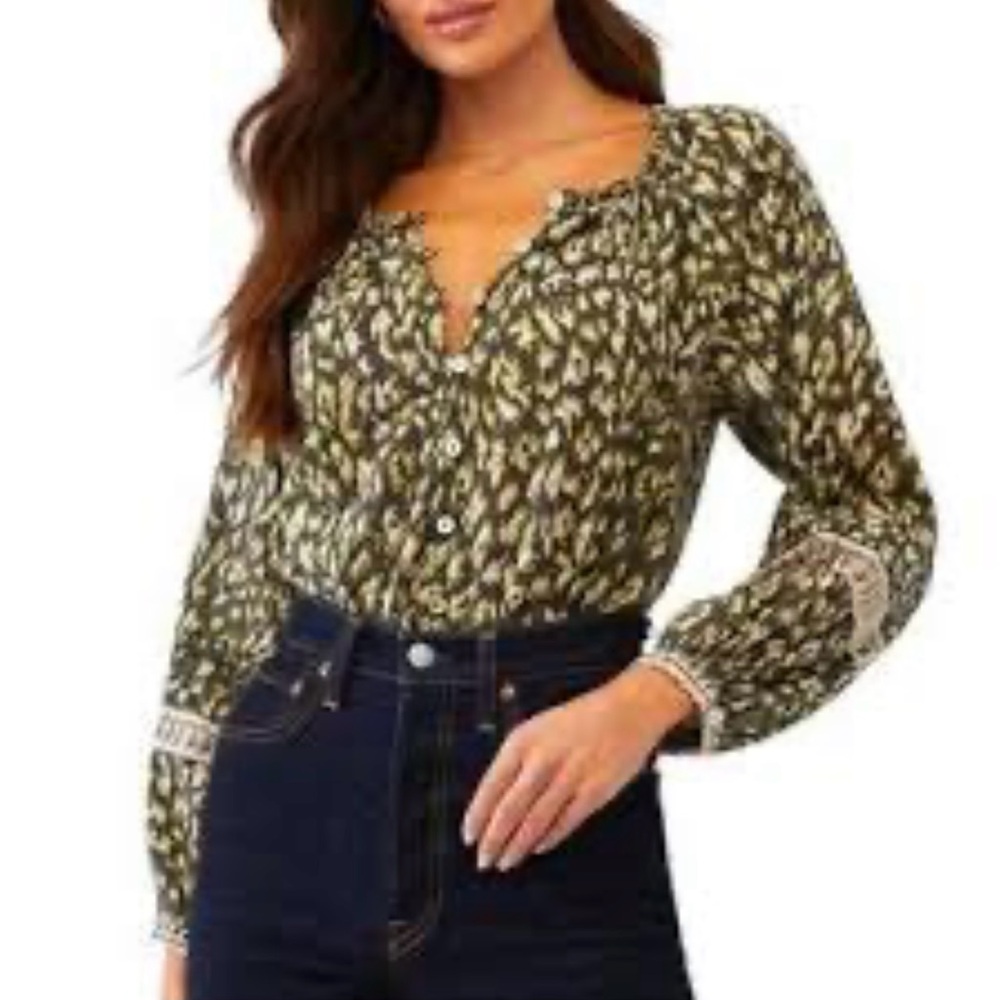 NWOT SIZE M Cleobella Green Black Long Sleeve Blouse